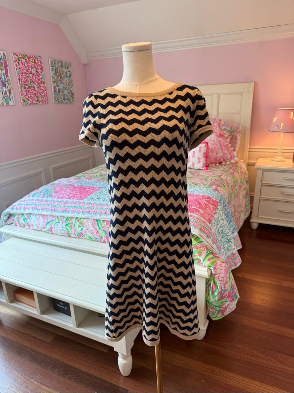 Lilly Pulitzer Navy and Gold Chevron Knit Dress